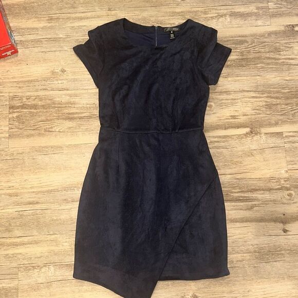 Aqua Navy Blue Tulip Sz S Suede Dress Bloomingdale’s Winter Classic - Picture 1 of 7